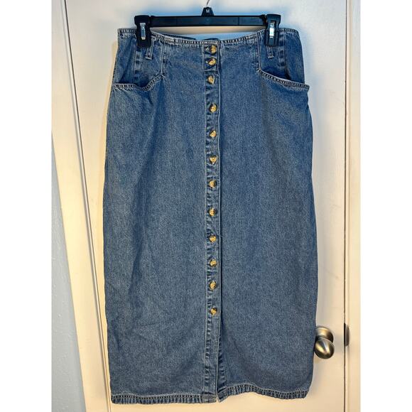 VTG Gloria Vanderbilt Denim Maxi Skirt Size 14 Full Button Minimalist Academia - Picture 1 of 6